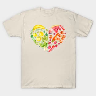 Fruits Vegetables Heart Watercolor T-Shirt